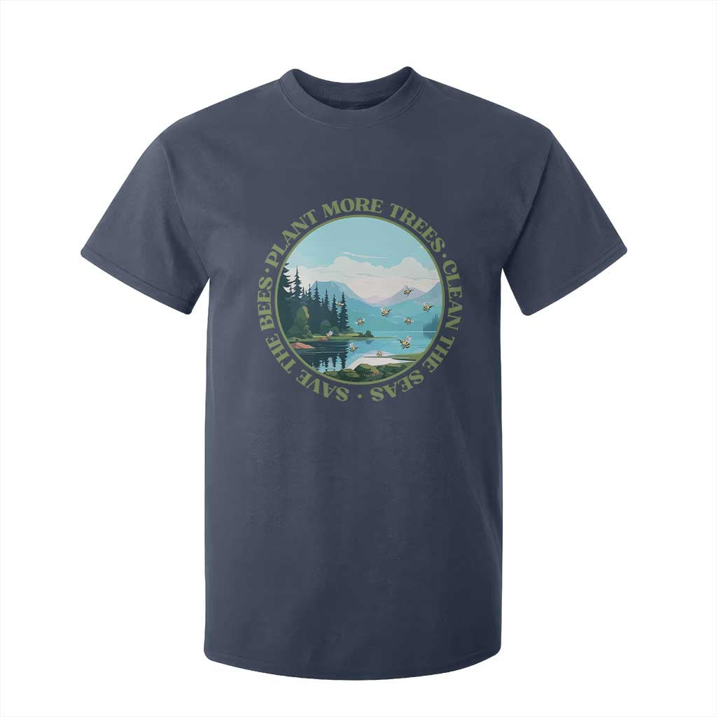 Earth Day T Shirt For Kid Save The Bees Plant More Trees Clean The Seas TS11 Navy Print Your Wear