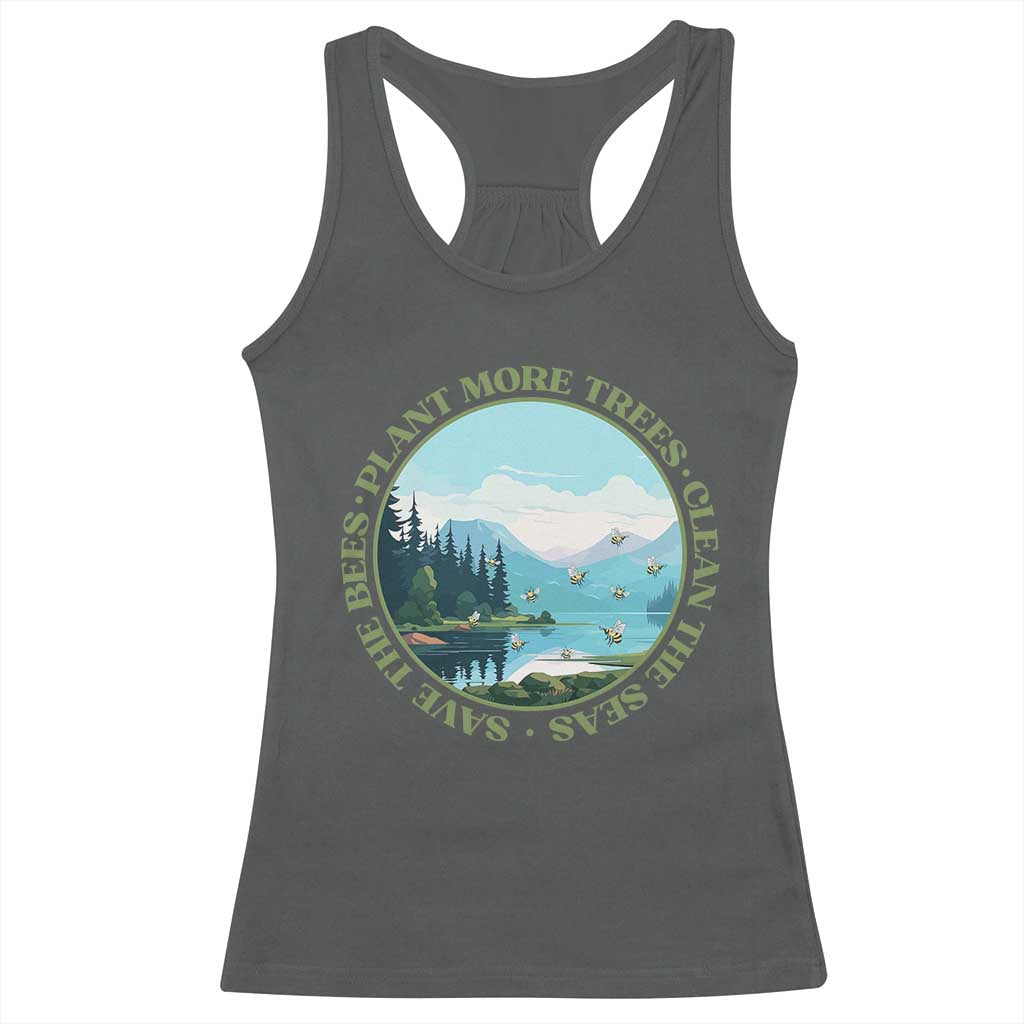 Earth Day Racerback Tank Top Save The Bees Plant More Trees Clean The Seas TS11 Dark Heather Print Your Wear