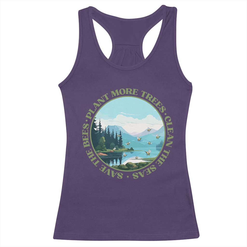 Earth Day Racerback Tank Top Save The Bees Plant More Trees Clean The Seas TS11 Purple Print Your Wear