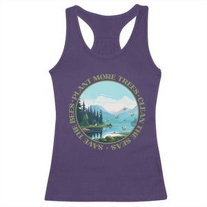 Earth Day Racerback Tank Top Save The Bees Plant More Trees Clean The Seas TS11 Purple Print Your Wear