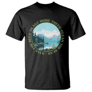 Earth Day T Shirt Save The Bees Plant More Trees Clean The Seas TS11 Black Print Your Wear