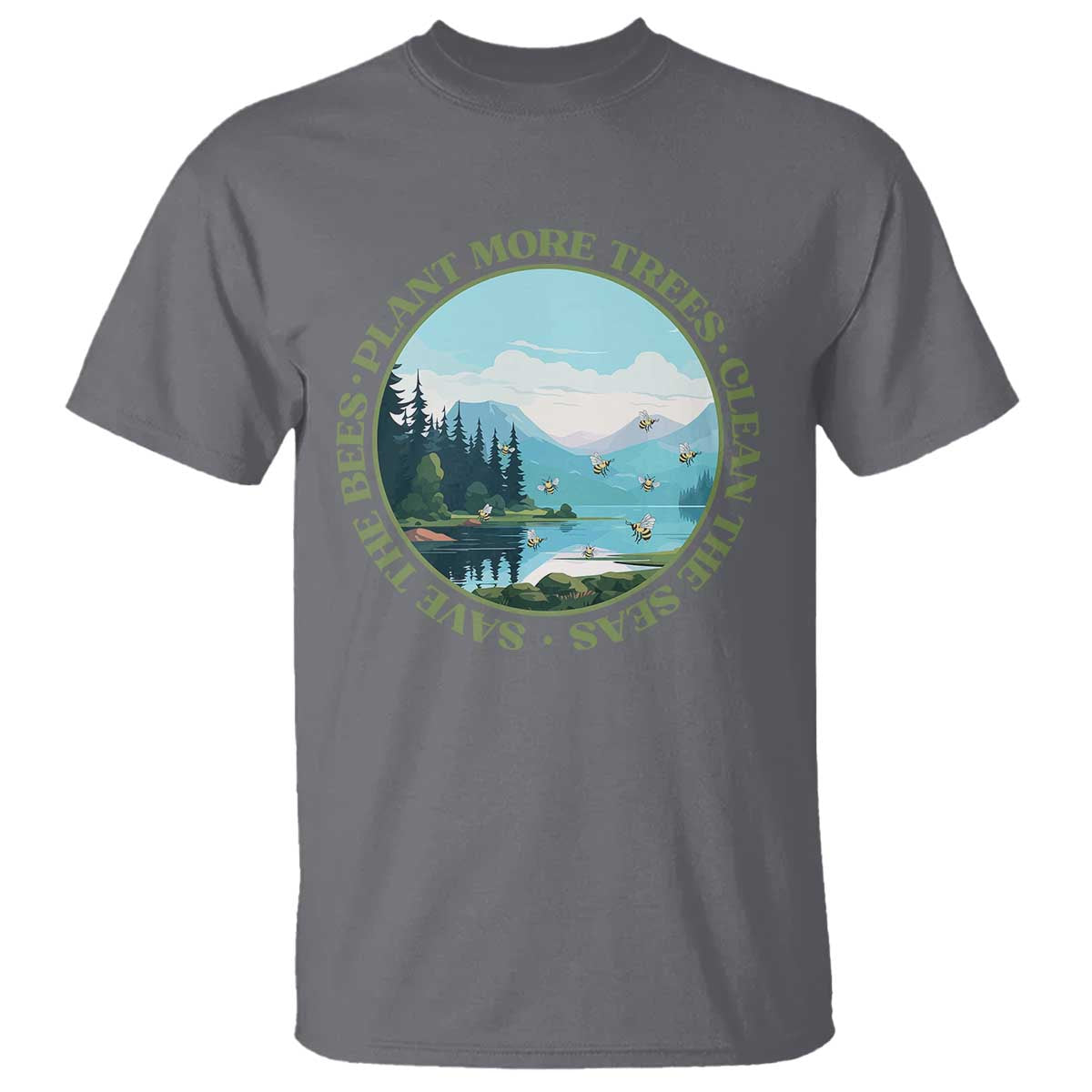 Earth Day T Shirt Save The Bees Plant More Trees Clean The Seas TS11 Charcoal Print Your Wear