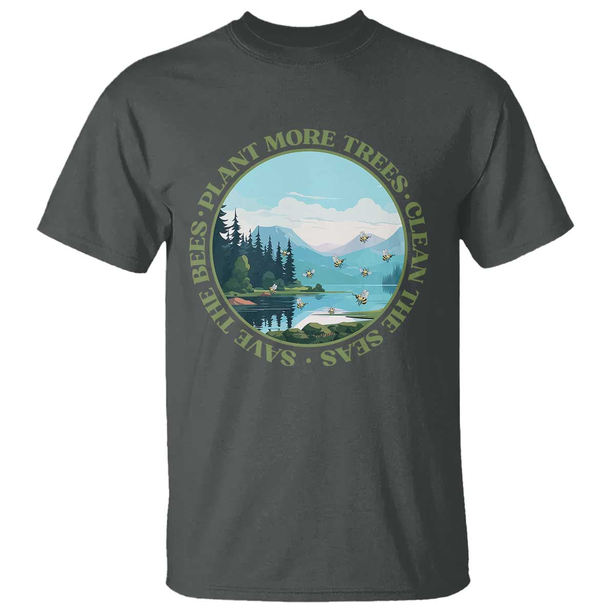 Earth Day T Shirt Save The Bees Plant More Trees Clean The Seas TS11 Dark Heather Print Your Wear