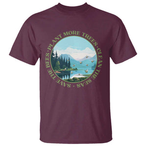 Earth Day T Shirt Save The Bees Plant More Trees Clean The Seas TS11 Maroon Print Your Wear