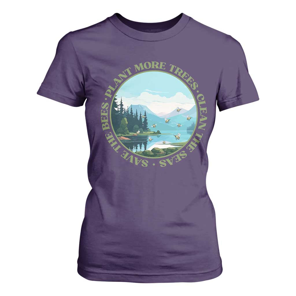 Earth Day T Shirt For Women Save The Bees Plant More Trees Clean The Seas TS11 Purple Print Your Wear