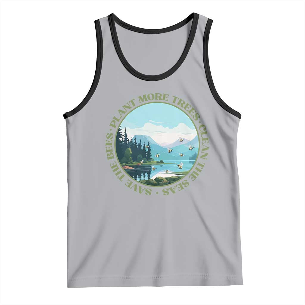 Earth Day Tank Top Save The Bees Plant More Trees Clean The Seas TS11 Athletic Heather Black Print Your Wear