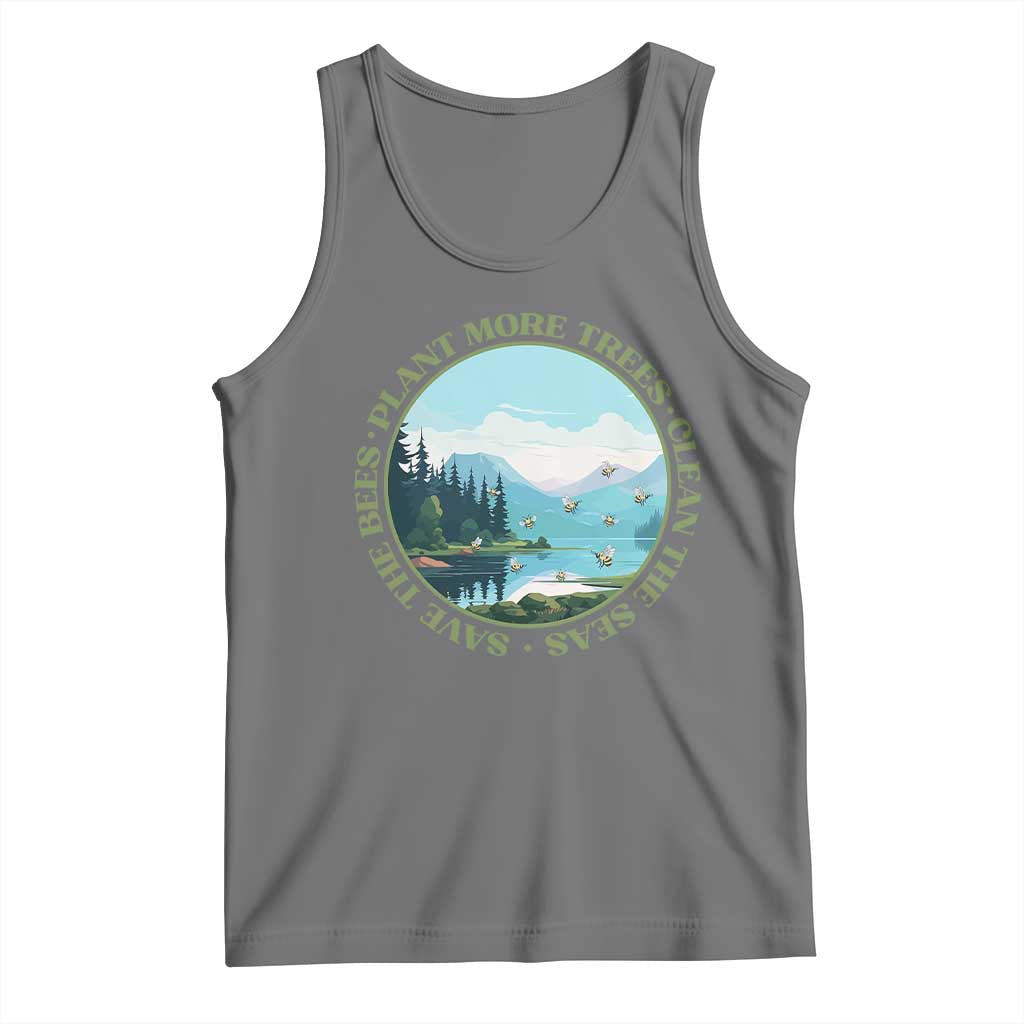 Earth Day Tank Top Save The Bees Plant More Trees Clean The Seas TS11 Black Heather Print Your Wear