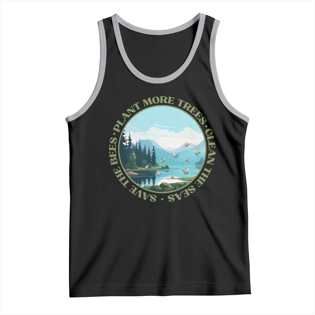 Earth Day Tank Top Save The Bees Plant More Trees Clean The Seas TS11 Black Athletic Heather Print Your Wear