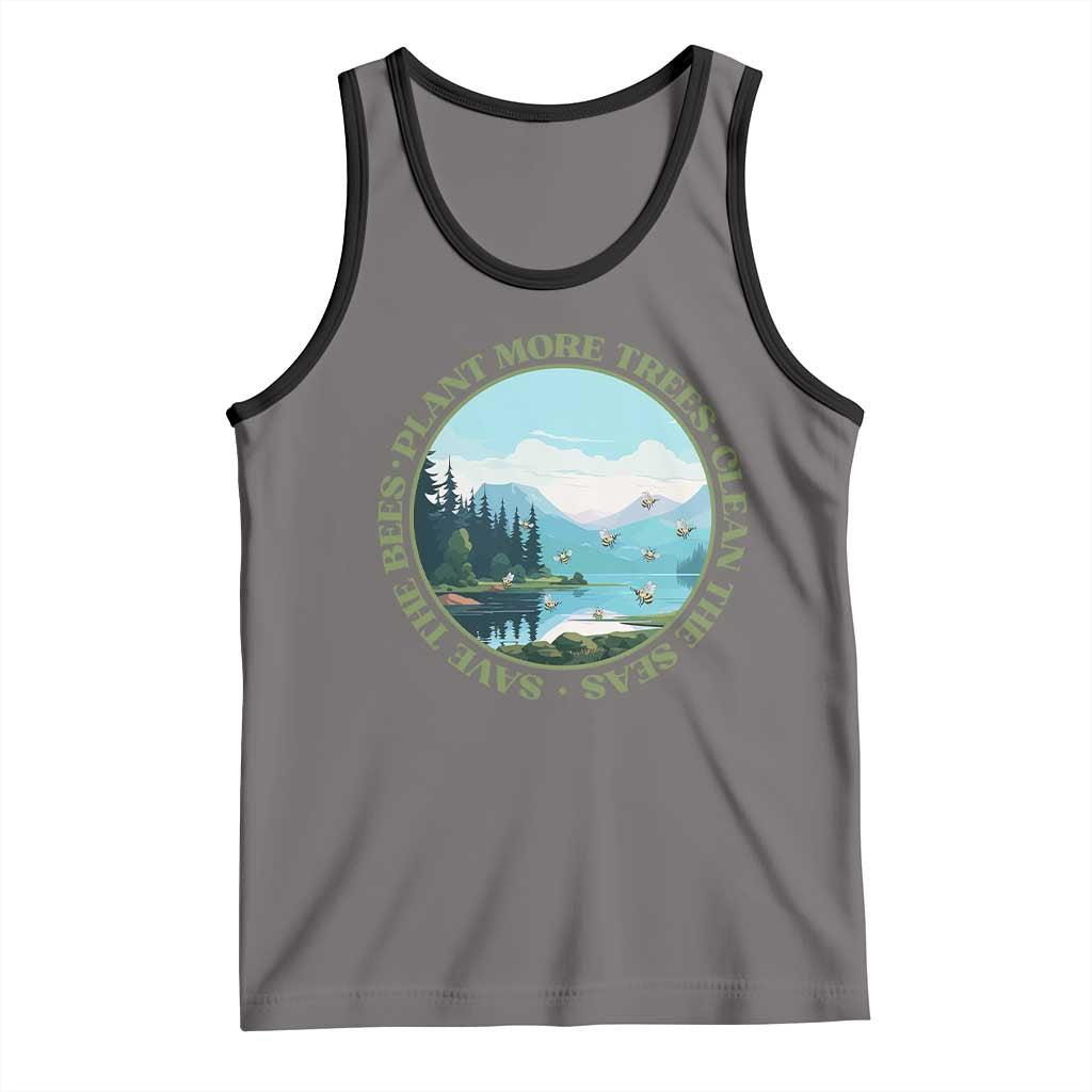 Earth Day Tank Top Save The Bees Plant More Trees Clean The Seas TS11 Deep Heather Black Print Your Wear