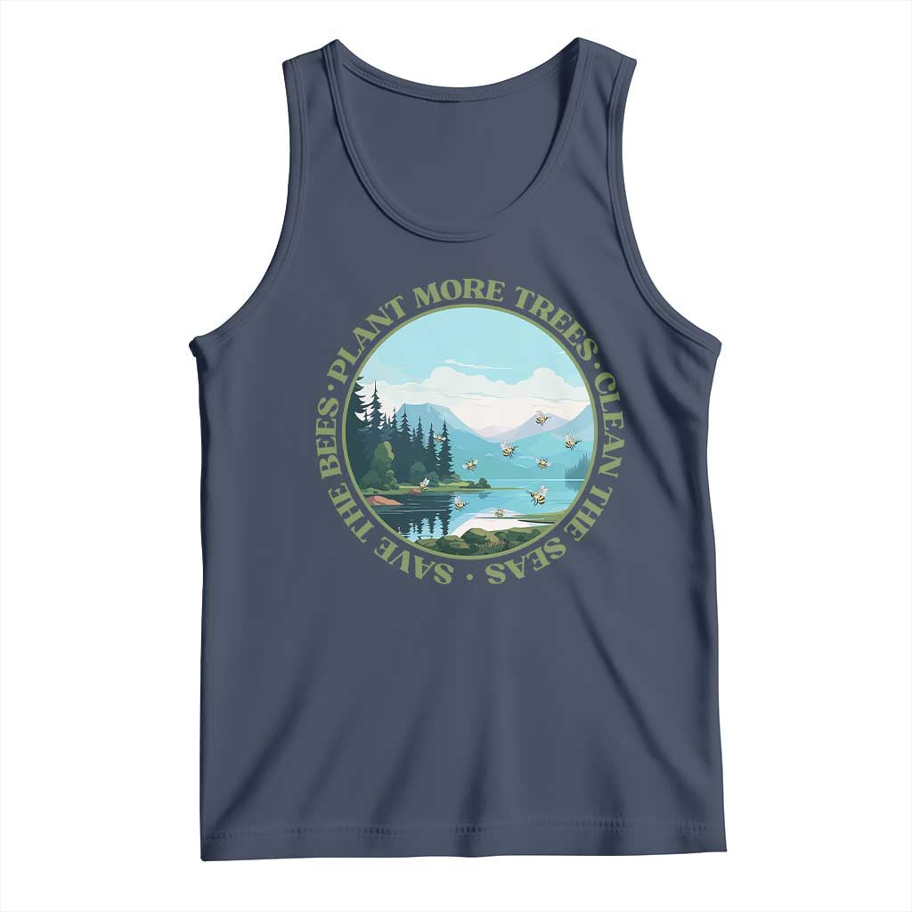 Earth Day Tank Top Save The Bees Plant More Trees Clean The Seas TS11 Navy Print Your Wear