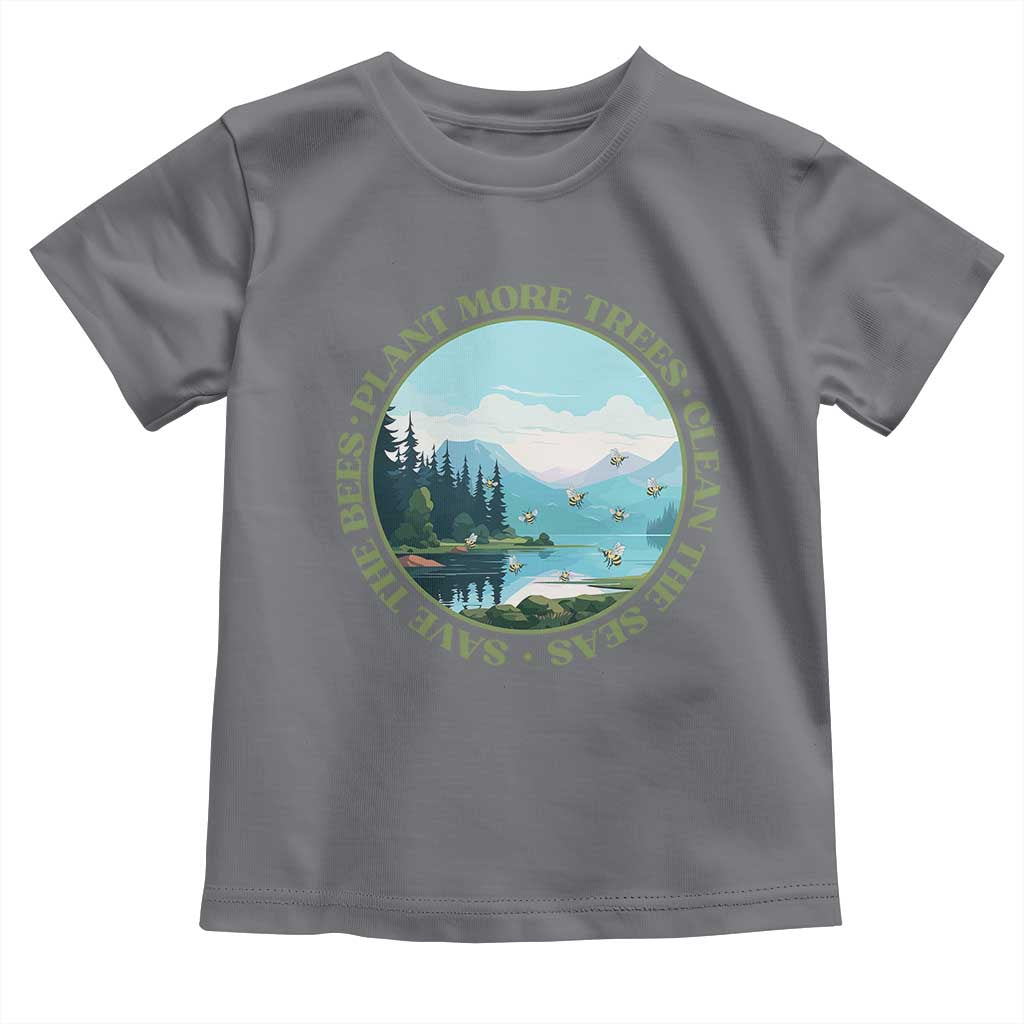 Earth Day Toddler T Shirt Save The Bees Plant More Trees Clean The Seas TS11 Charcoal Print Your Wear