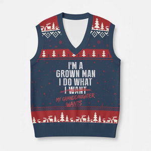 Girl Grandpa V-Neck Knit Sweater Vest Funny I Am A Grown Man I Do What My Granddaughter Wants TS11 Navy Red Print Your Wear