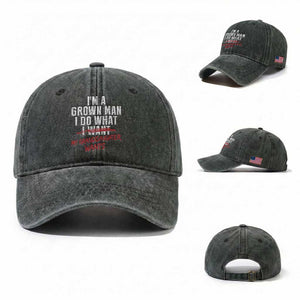 Girl Grandpa Washed Cotton Baseball Cap Funny I Am A Grown Man I Do What My Granddaughter Wants TS11 Washed Cap Universal Fit Dark Green Print Your Wear