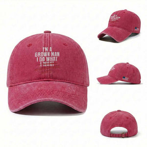 Girl Grandpa Washed Cotton Baseball Cap Funny I Am A Grown Man I Do What My Granddaughter Wants TS11 Washed Cap Universal Fit Red Print Your Wear