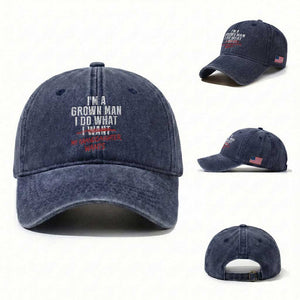 Girl Grandpa Washed Cotton Baseball Cap Funny I Am A Grown Man I Do What My Granddaughter Wants TS11 Washed Cap Universal Fit Navy Print Your Wear
