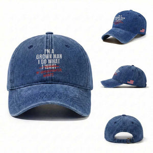 Girl Grandpa Washed Cotton Baseball Cap Funny I Am A Grown Man I Do What My Granddaughter Wants TS11 Washed Cap Universal Fit Royal Blue Print Your Wear