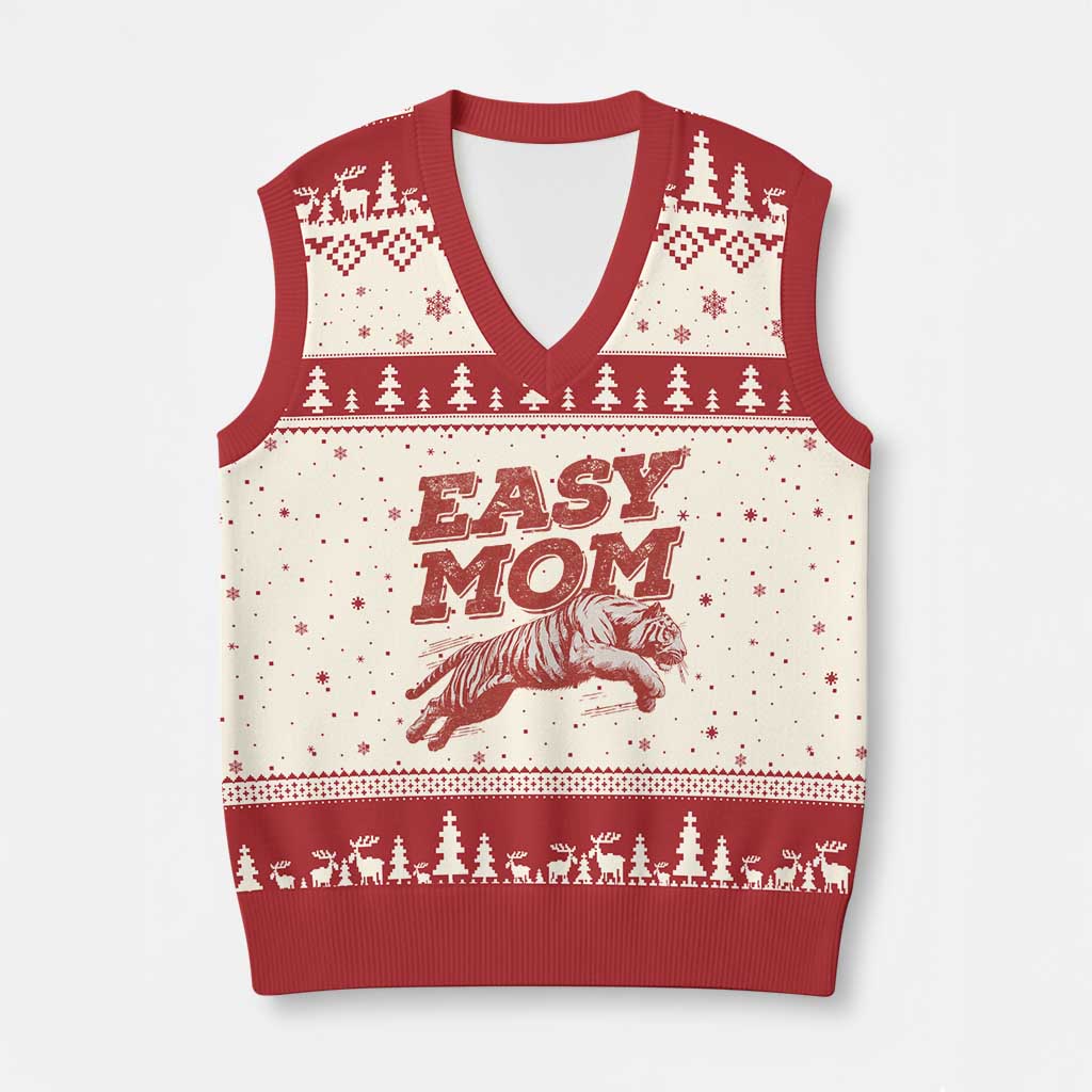 Easy Tiger Mom V-Neck Knit Sweater Vest Vintage Boho Distressed Aesthetic Mother's Day Gifts TS11 Beige Red Print Your Wear