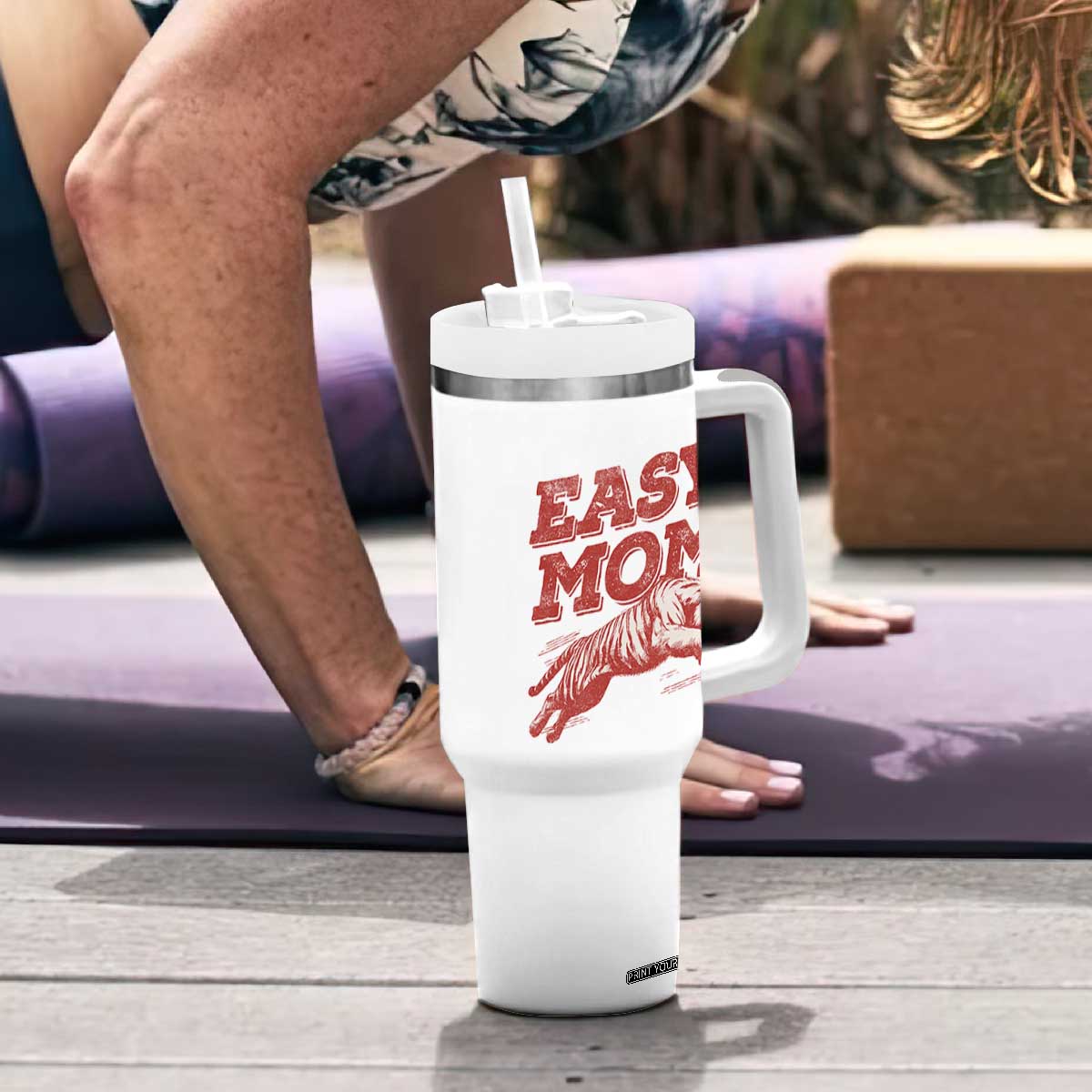 Easy Tiger Mom Tumbler With Handle Vintage Boho Distressed Aesthetic Mother's Day Gifts TS11 Print Your Wear