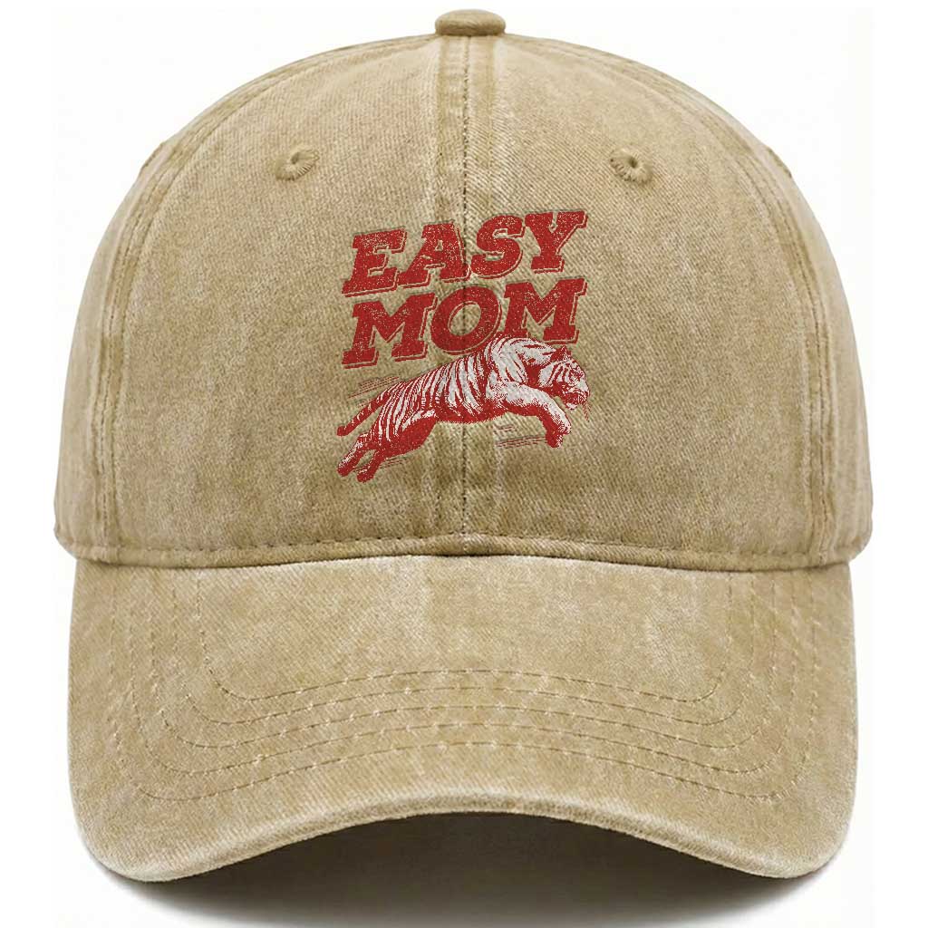 Easy Tiger Mom Washed Cotton Baseball Cap Vintage Boho Distressed Aesthetic Mother's Day Gifts TS11 Print Your Wear