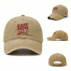 Easy Tiger Mom Washed Cotton Baseball Cap Vintage Boho Distressed Aesthetic Mother's Day Gifts TS11 Washed Cap Universal Fit Khaki Print Your Wear