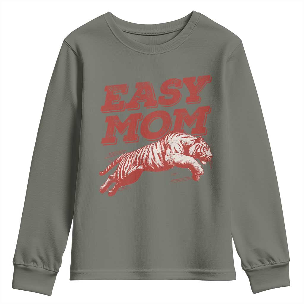 Easy Tiger Mom Youth Sweatshirt Vintage Boho Distressed Aesthetic Mother's Day Gifts TS11 Military Green Print Your Wear