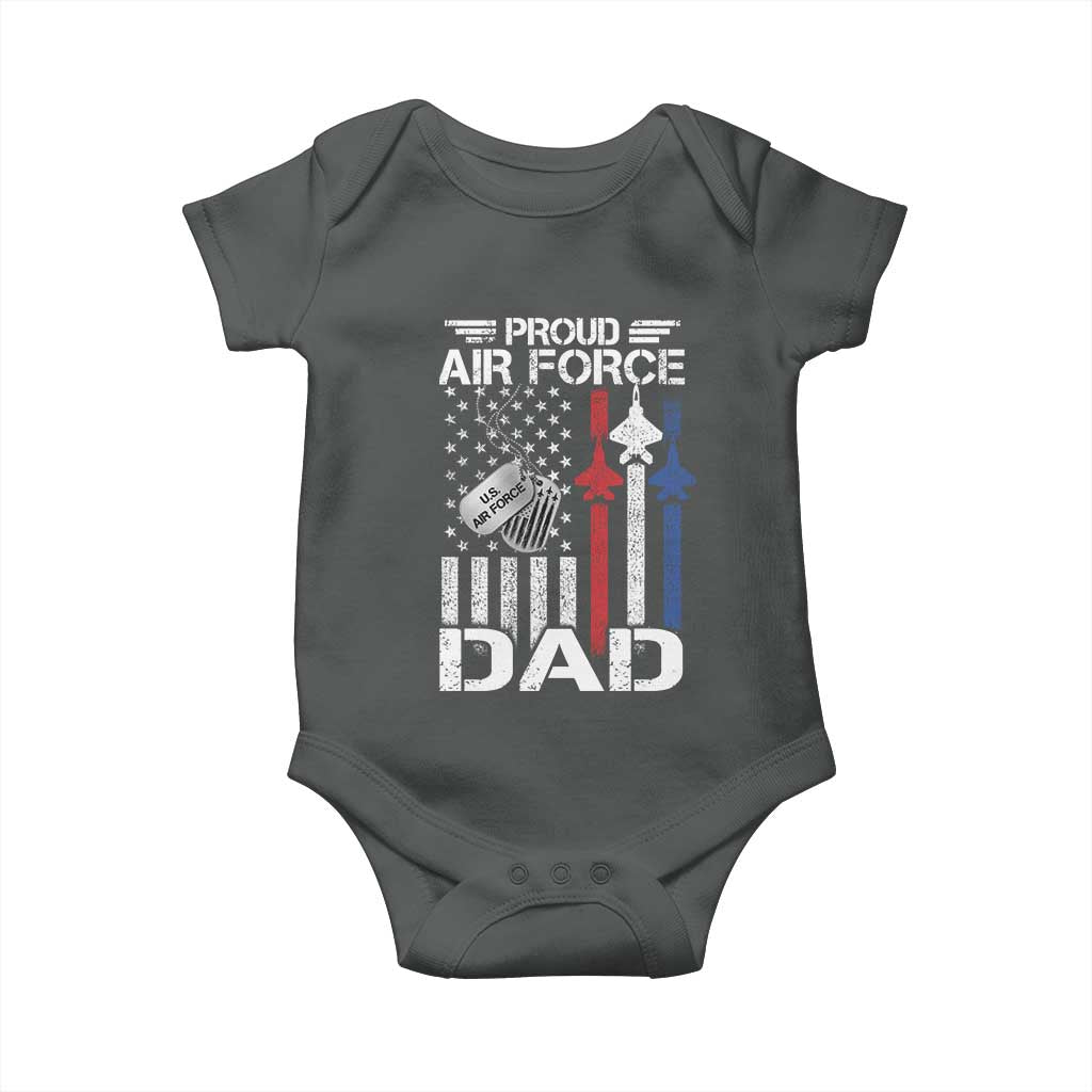 Proud Air Force Dad Baby Onesie Military Army Father Vintage American Flag TS11 Dark Heather Print Your Wear