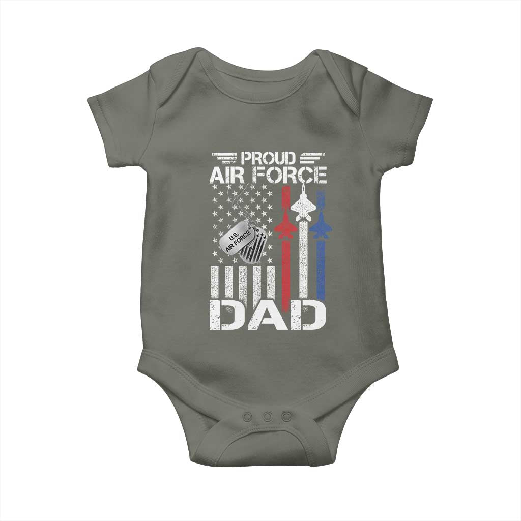 Proud Air Force Dad Baby Onesie Military Army Father Vintage American Flag TS11 Military Green Print Your Wear