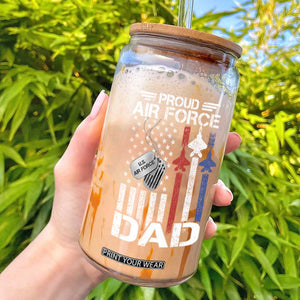 Proud Air Force Dad Glass Can Military Army Father Vintage American Flag TS11 Black Print Your Wear