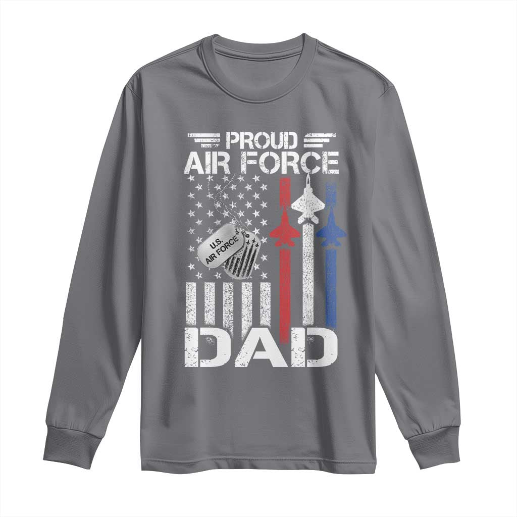 Proud Air Force Dad Long Sleeve Shirt Military Army Father Vintage American Flag TS11 Charcoal Print Your Wear