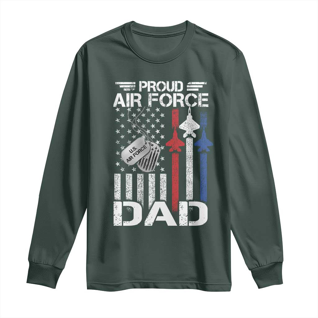 Proud Air Force Dad Long Sleeve Shirt Military Army Father Vintage American Flag TS11 Dark Forest Green Print Your Wear