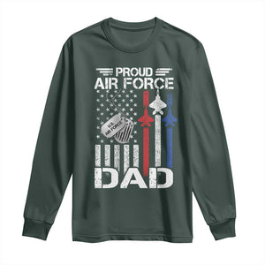 Proud Air Force Dad Long Sleeve Shirt Military Army Father Vintage American Flag TS11 Dark Forest Green Print Your Wear