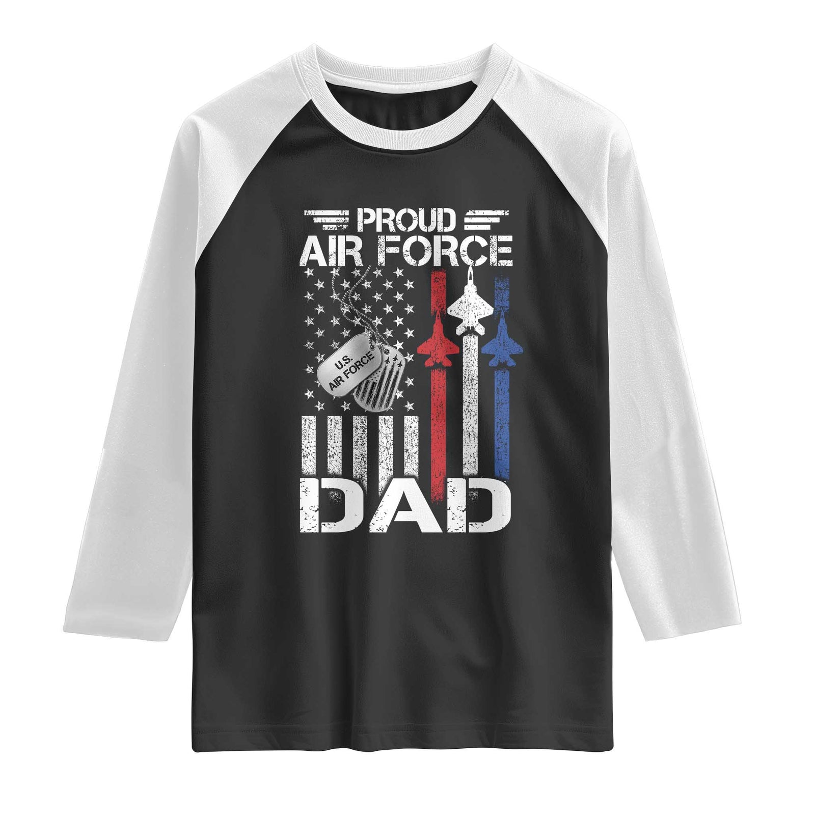 Proud Air Force Dad Raglan Shirt Military Army Father Vintage American Flag TS11 Black White Print Your Wear