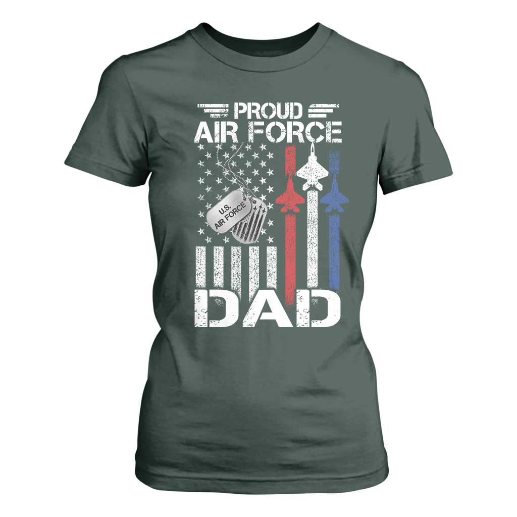 Proud Air Force Dad T Shirt For Women Military Army Father Vintage American Flag TS11 Dark Forest Green Print Your Wear