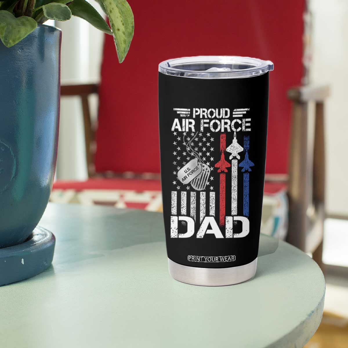 Proud Air Force Dad Tumbler Cup Military Army Father Vintage American Flag TS11 Print Your Wear