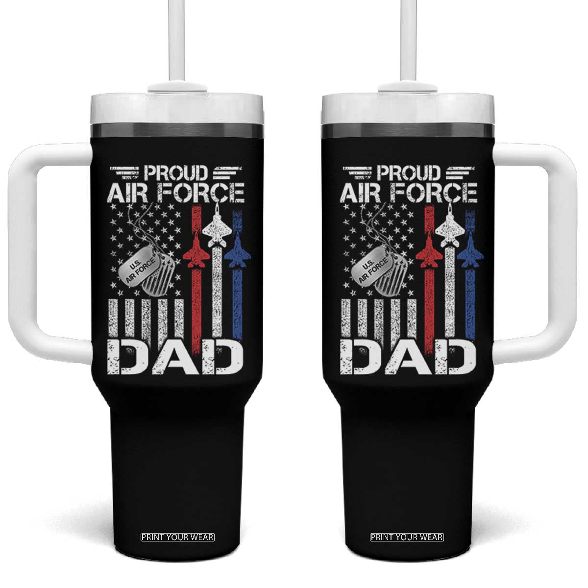 Proud Air Force Dad Tumbler With Handle Military Army Father Vintage American Flag TS11 One Size: 40 oz Black Print Your Wear