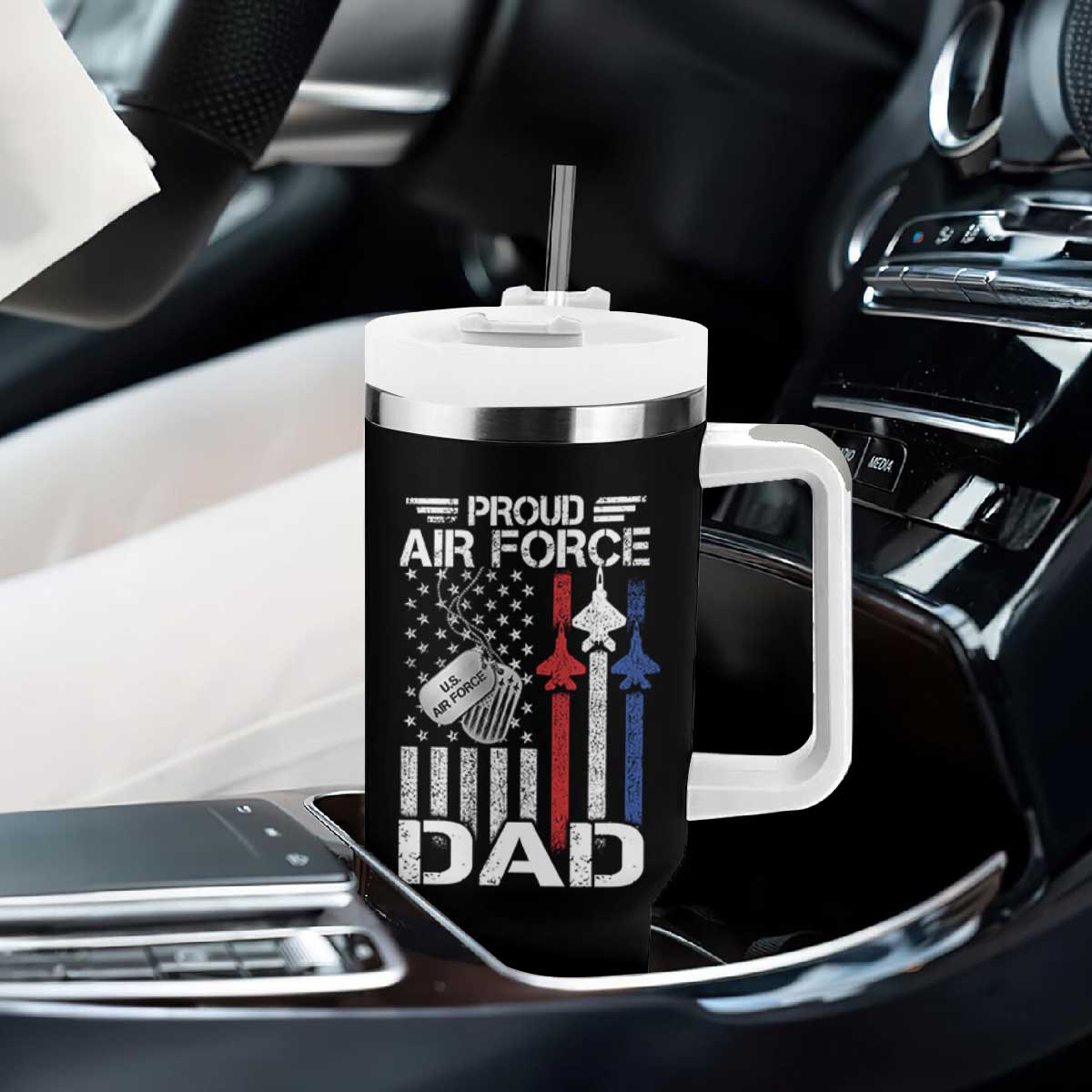 Proud Air Force Dad Tumbler With Handle Military Army Father Vintage American Flag TS11 Print Your Wear