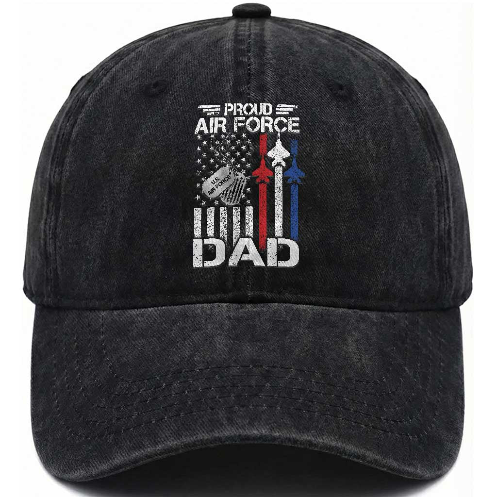 Proud Air Force Dad Washed Cotton Baseball Cap Military Army Father Vintage American Flag TS11 Print Your Wear