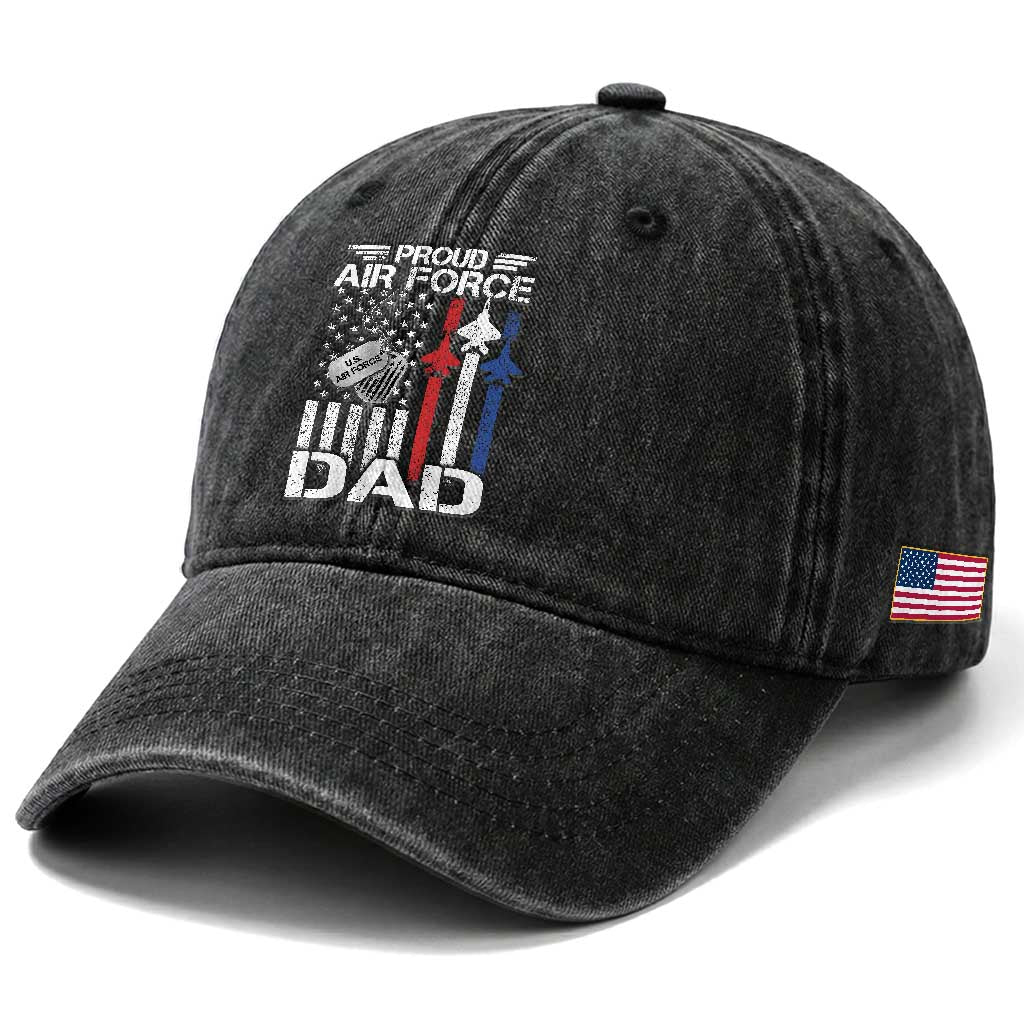 Proud Air Force Dad Washed Cotton Baseball Cap Military Army Father Vintage American Flag TS11 Print Your Wear