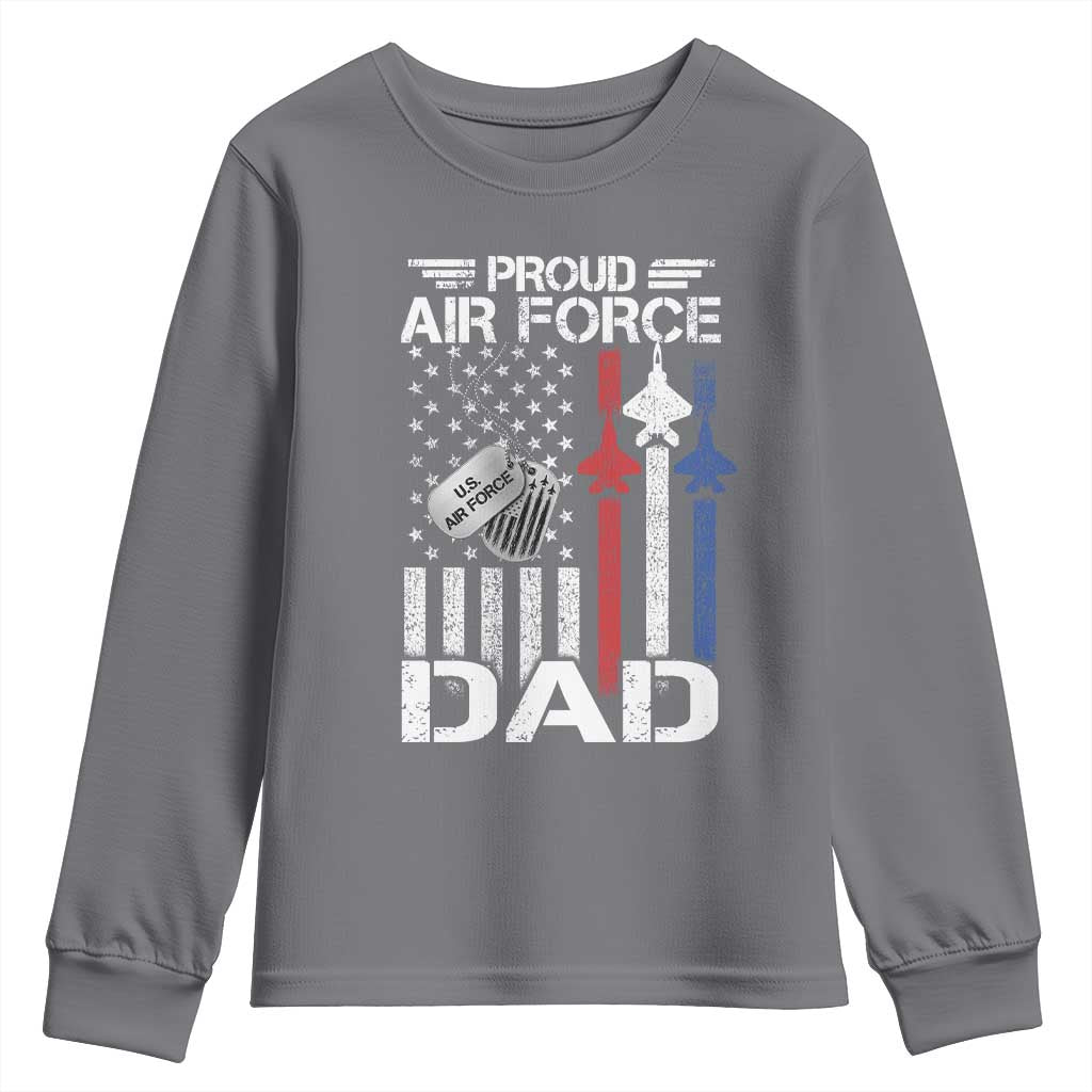 Proud Air Force Dad Youth Sweatshirt Military Army Father Vintage American Flag TS11 Charcoal Print Your Wear