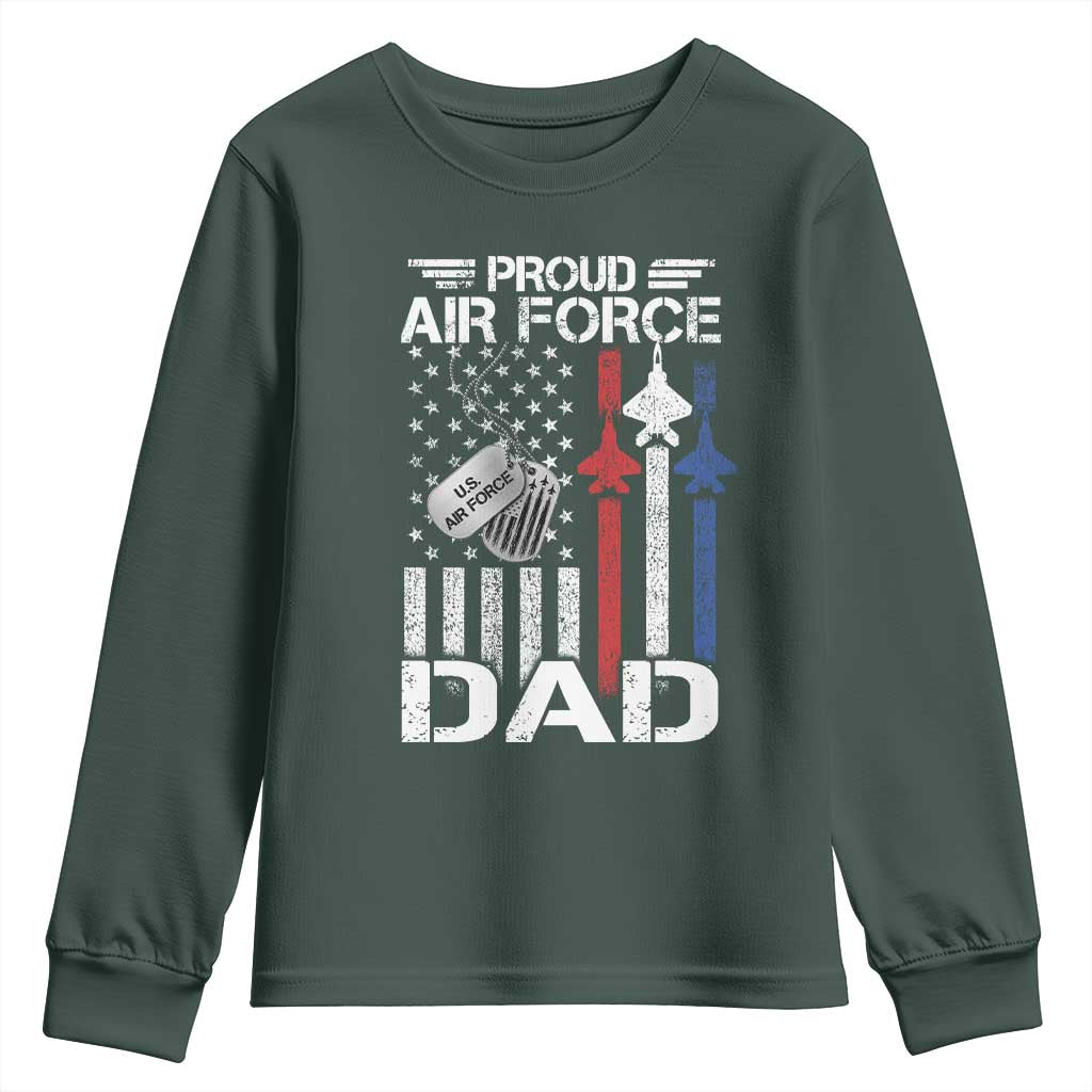 Proud Air Force Dad Youth Sweatshirt Military Army Father Vintage American Flag TS11 Dark Forest Green Print Your Wear
