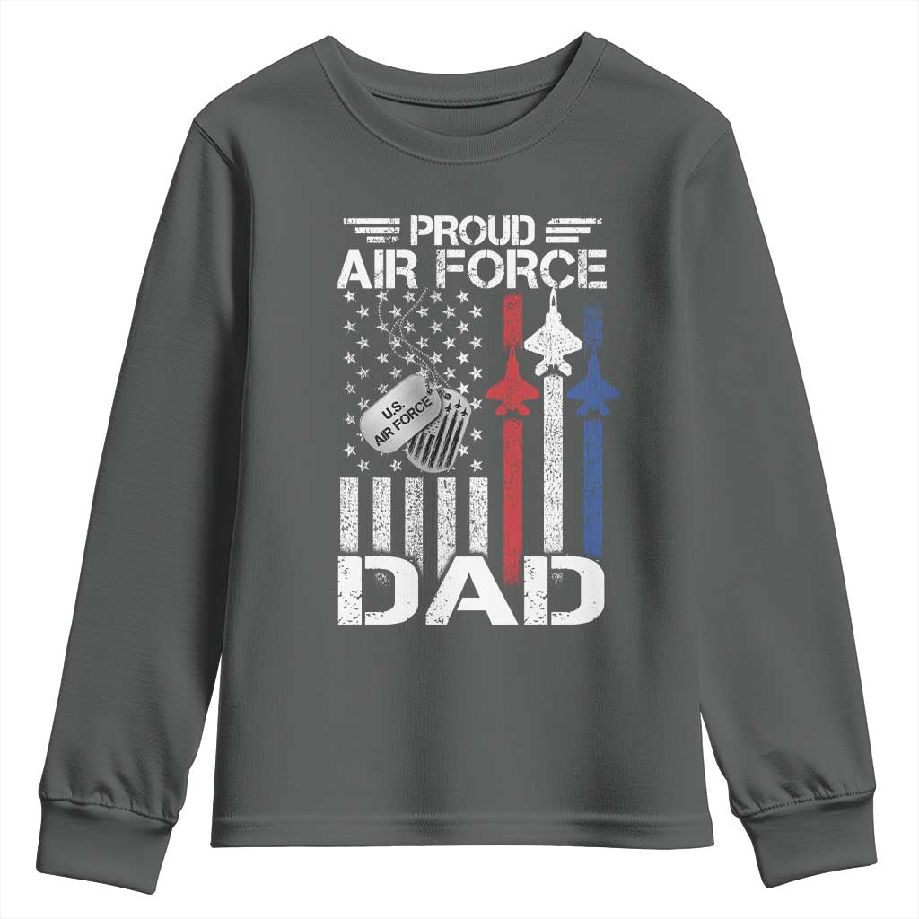 Proud Air Force Dad Youth Sweatshirt Military Army Father Vintage American Flag TS11 Dark Heather Print Your Wear