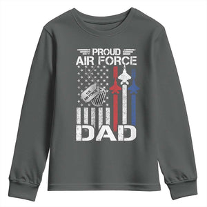 Proud Air Force Dad Youth Sweatshirt Military Army Father Vintage American Flag TS11 Dark Heather Print Your Wear