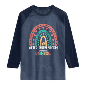After Every Storm There Is A Rainbow Raglan Shirt Pregnancy Announcement TS11 Heather Denim Navy Print Your Wear