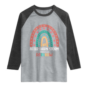 After Every Storm There Is A Rainbow Raglan Shirt Pregnancy Announcement TS11 Heather Gray Heather Charcoal Print Your Wear