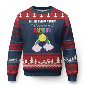 After Every Storm There Is A Rainbow Ugly Christmas Sweater Sentimental Pregnancy Announcement TS11 Navy Red Print Your Wear