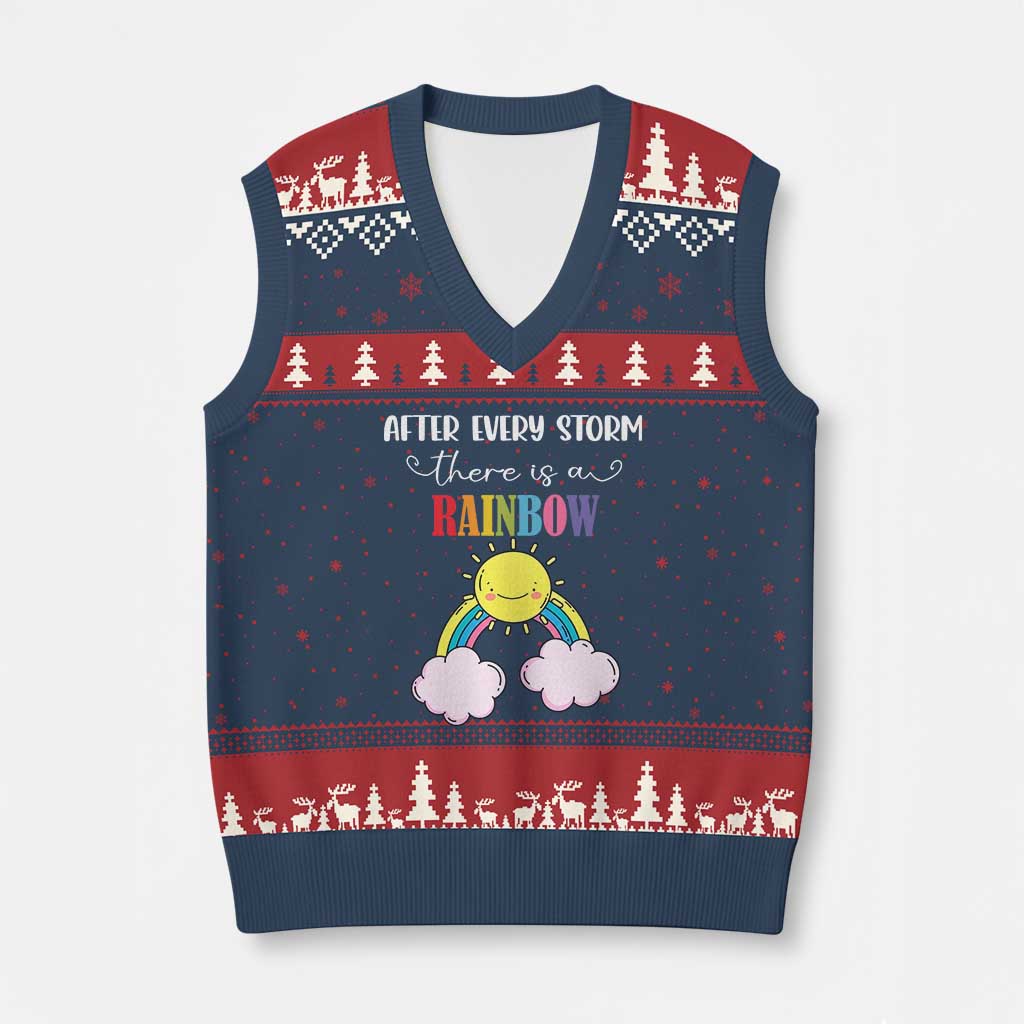 After Every Storm There Is A Rainbow V-Neck Knit Sweater Vest Sentimental Pregnancy Announcement TS11 Navy Red Print Your Wear