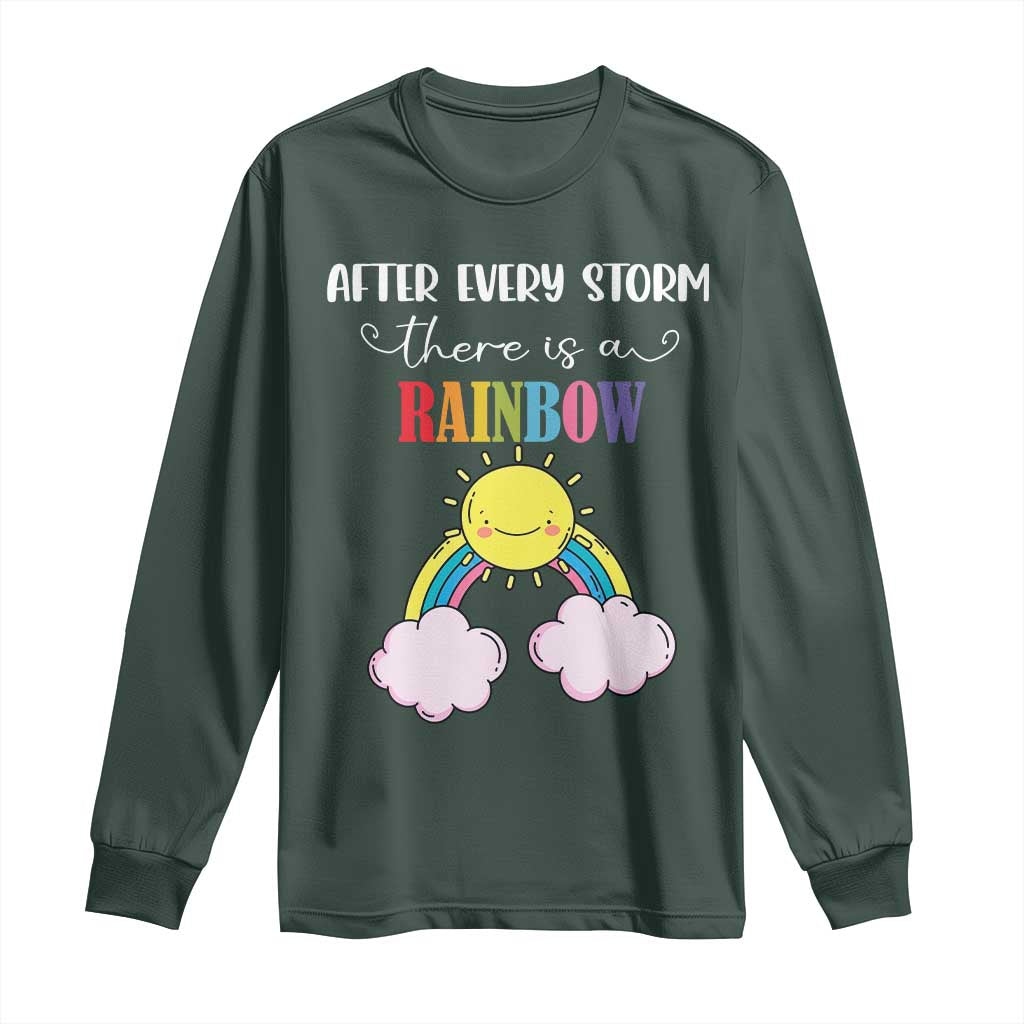 After Every Storm There Is A Rainbow Long Sleeve Shirt Sentimental Pregnancy Announcement TS11 Dark Forest Green Print Your Wear