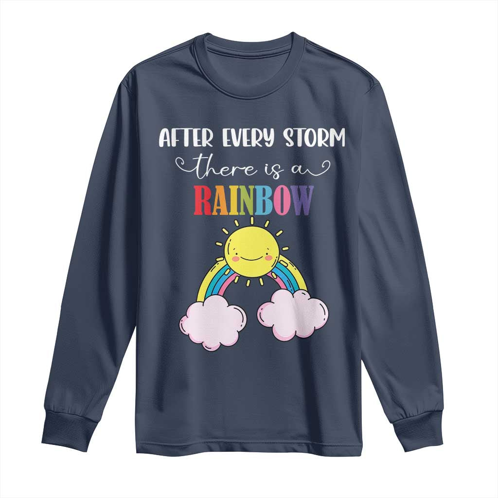 After Every Storm There Is A Rainbow Long Sleeve Shirt Sentimental Pregnancy Announcement TS11 Navy Print Your Wear