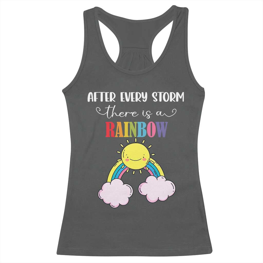 After Every Storm There Is A Rainbow Racerback Tank Top Sentimental Pregnancy Announcement TS11 Dark Heather Print Your Wear