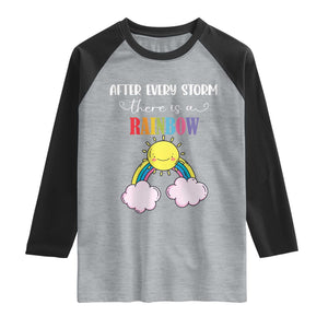 After Every Storm There Is A Rainbow Raglan Shirt Sentimental Pregnancy Announcement TS11 Heather Gray Black Print Your Wear